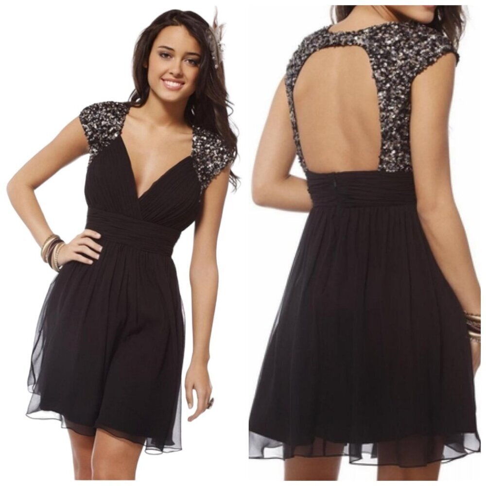 SCALA 100% Silk Chocolate Brown Cocktail Dress Beaded Cap Sleeves Women's Sz 10